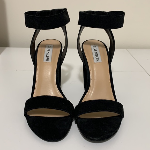 BNWOB Steve Madden Celebrate Suede Elastic Strap Sandals 9.5 Black - Picture 7 of 11